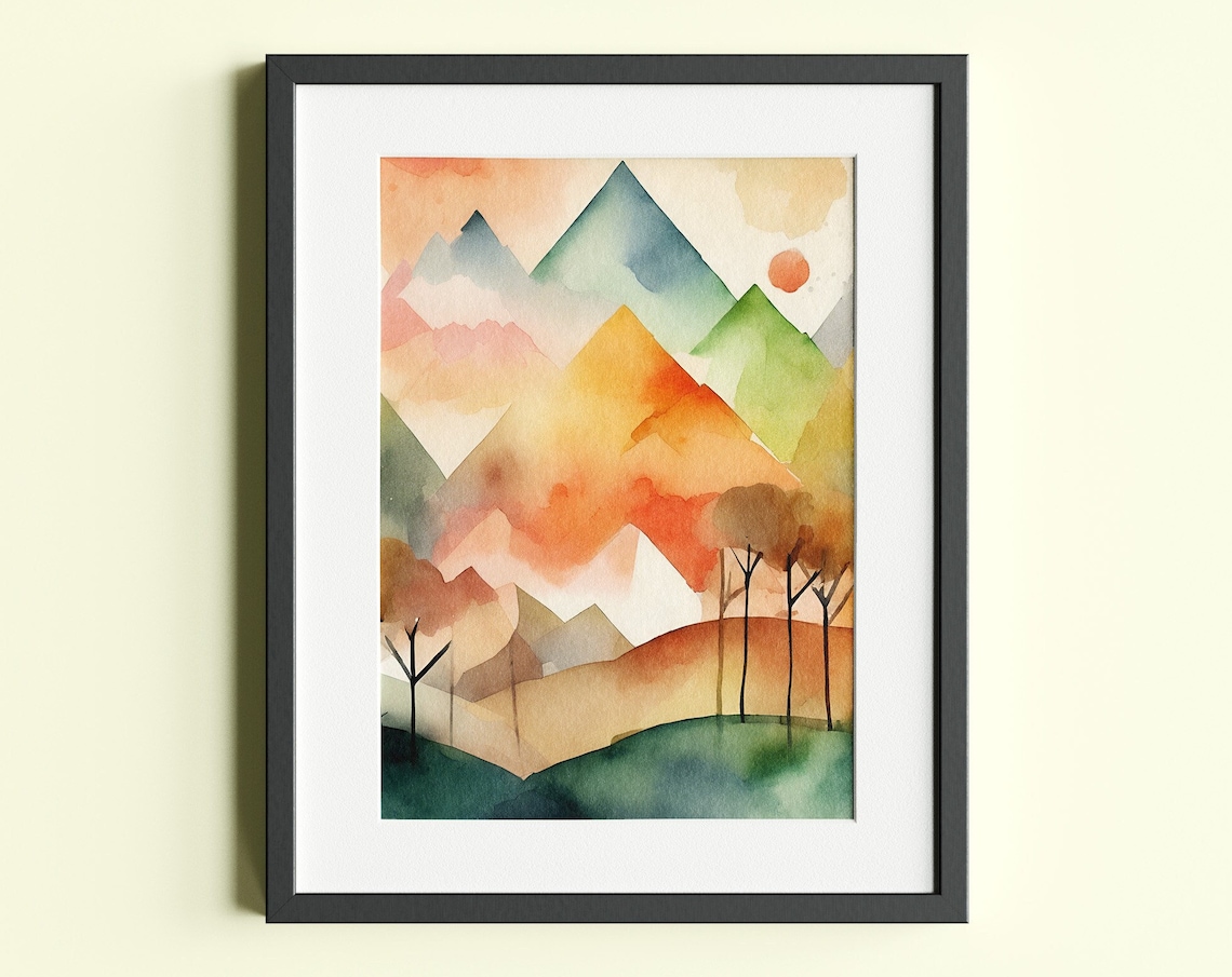 Boho Sunset Landscape Art Print, Zen Sunrise Decor