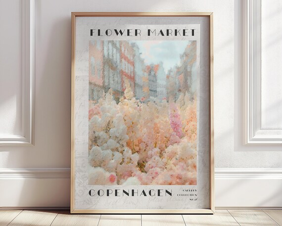 Copenhagen Flower Market Denmark Pastel Watercolor Travel Poster