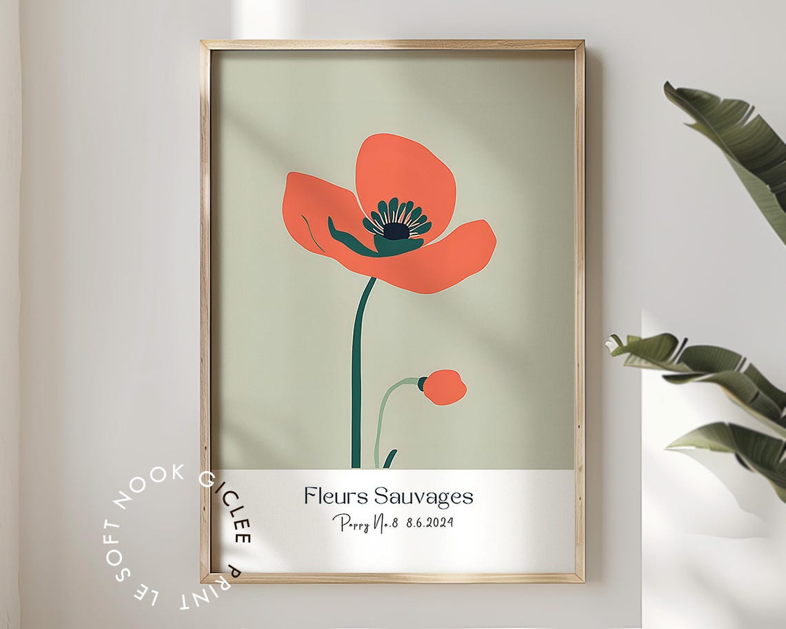 Red Poppy Fleurs Sauvages Minimalist Botanical Flower Poster