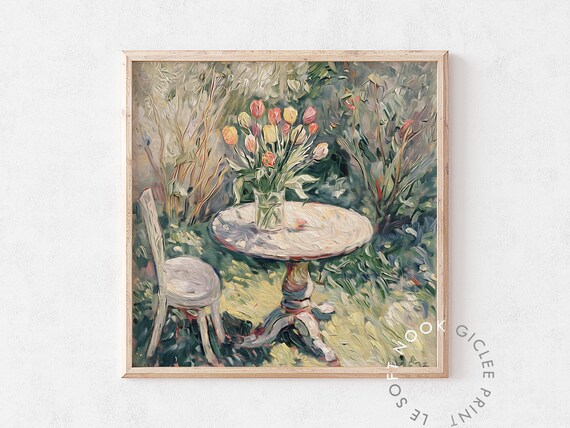 Abstract Summer Garden Wall Art Impressionist Tulip Flower Print Muted Botanical Farmhouse Decor Retro Vintage Art Monet Inspired Art