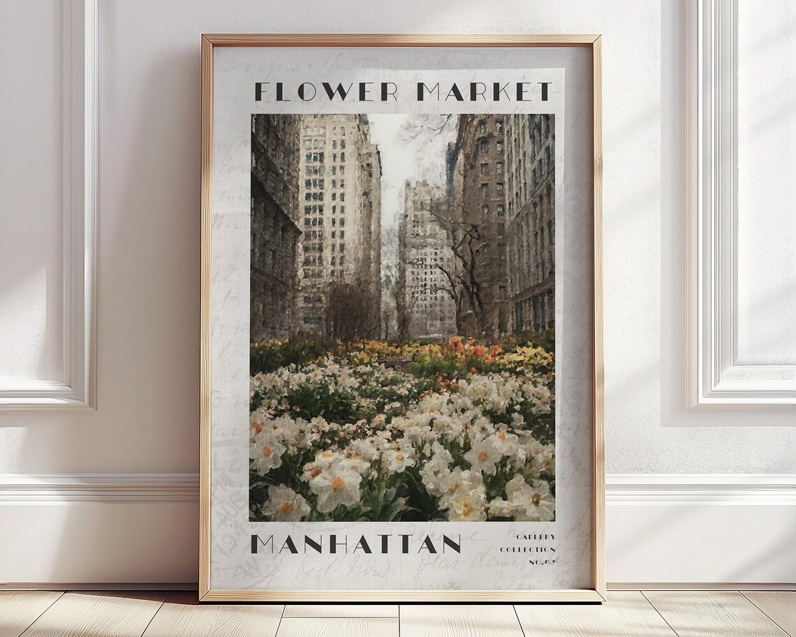 Manhattan Flower Market New York City Watercolor Travel Poster