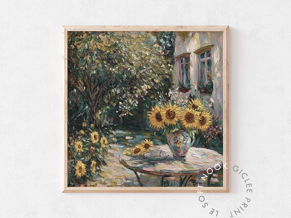 Sunflower Bouquet Print Summer Botanical Garden Wall Art Monet Abstract Flower Print Impressionistic Floral Cottagecore Farmhouse Decor
