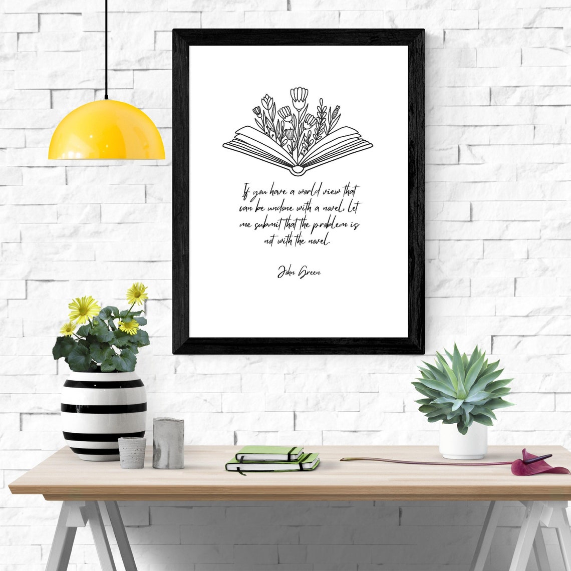 John Green Book Lovers Quote Floral Open Book Reading Decor Poster