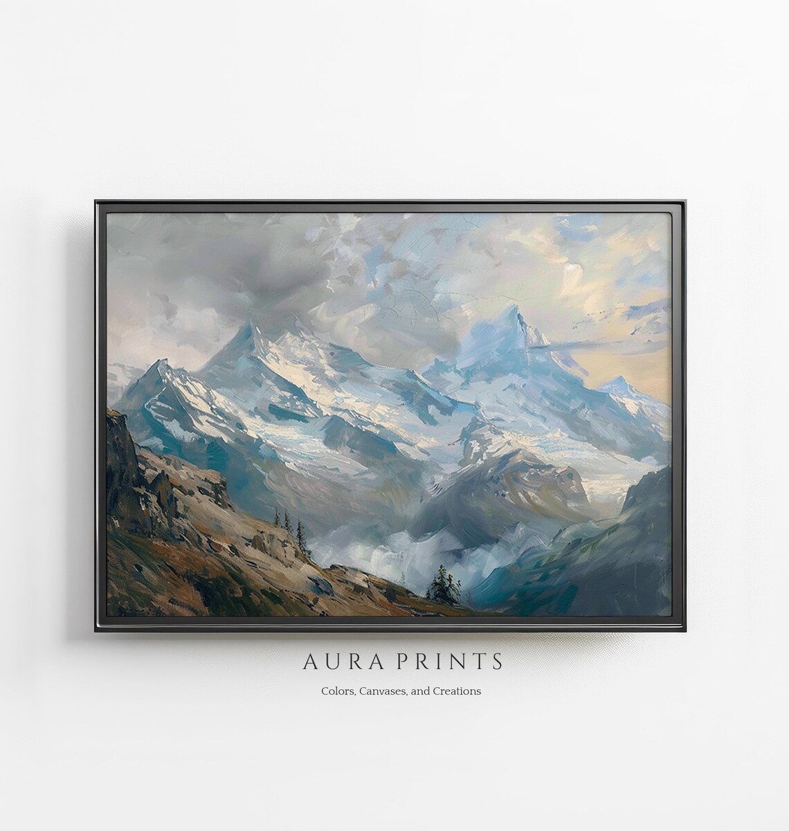 Snowy Alpine Peaks Impressionist Mountain Painting Art Poster