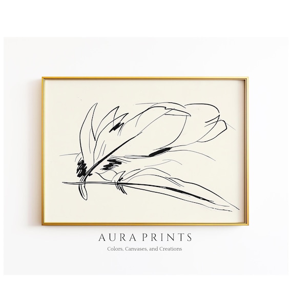 Minimalist Feather Line Drawing Vintage Sketch Ink Art Poster
