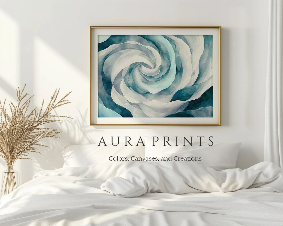 Teal Abstract Rose Swirl Modern Watercolor Floral Poster Bedroom Decor