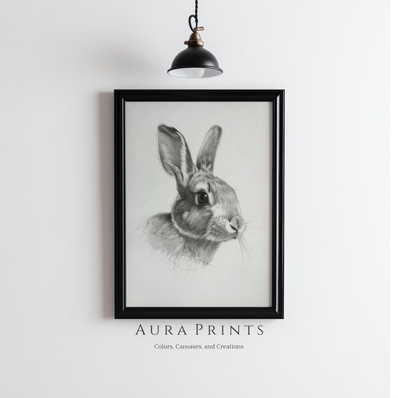Charming Rabbit Sketch Nature Illustration Vintage Cottage Wall Decor Rustic Farmhouse Gift 0950