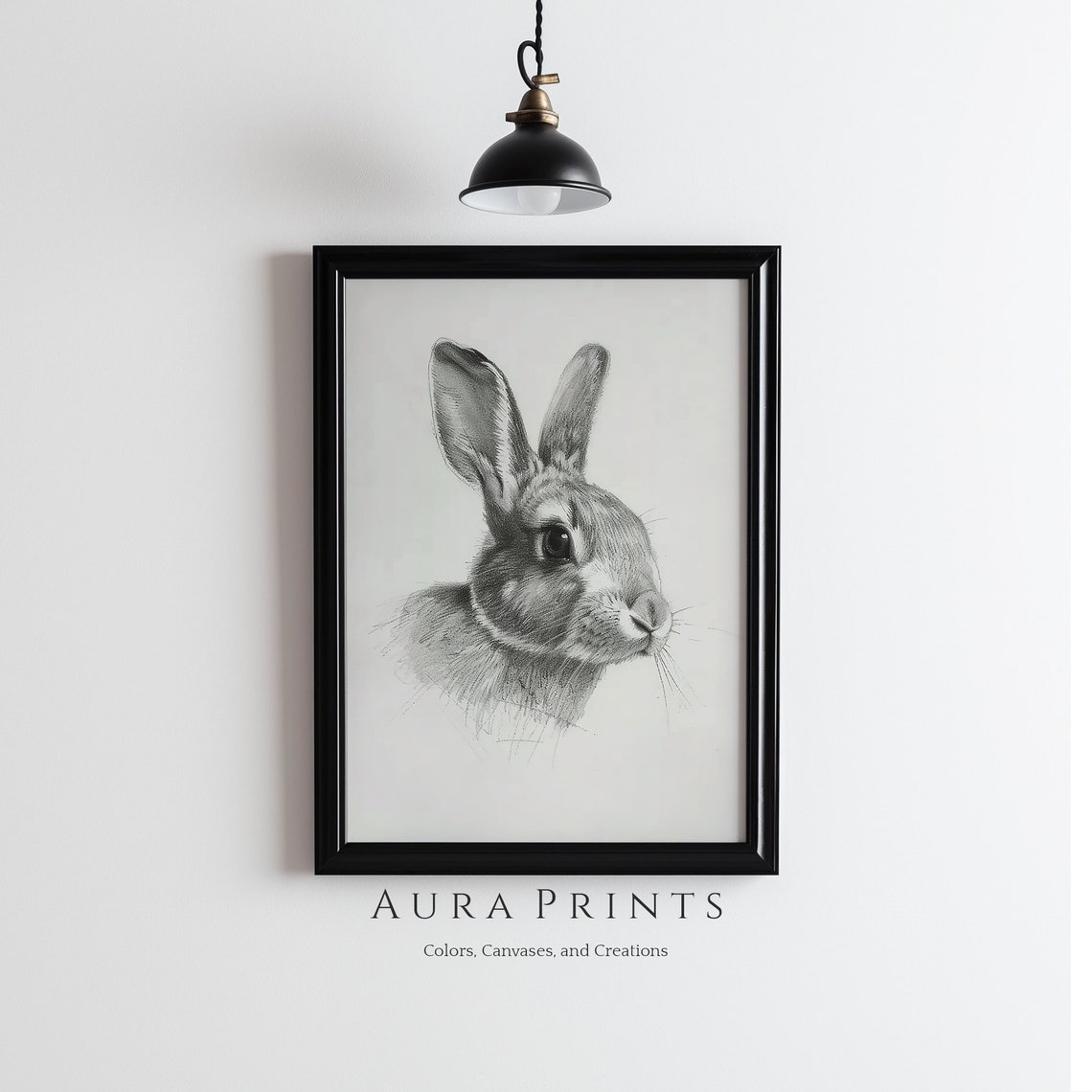 Rabbit Pencil Sketch Portrait Minimalist Bunny Line Art Drawing Poster