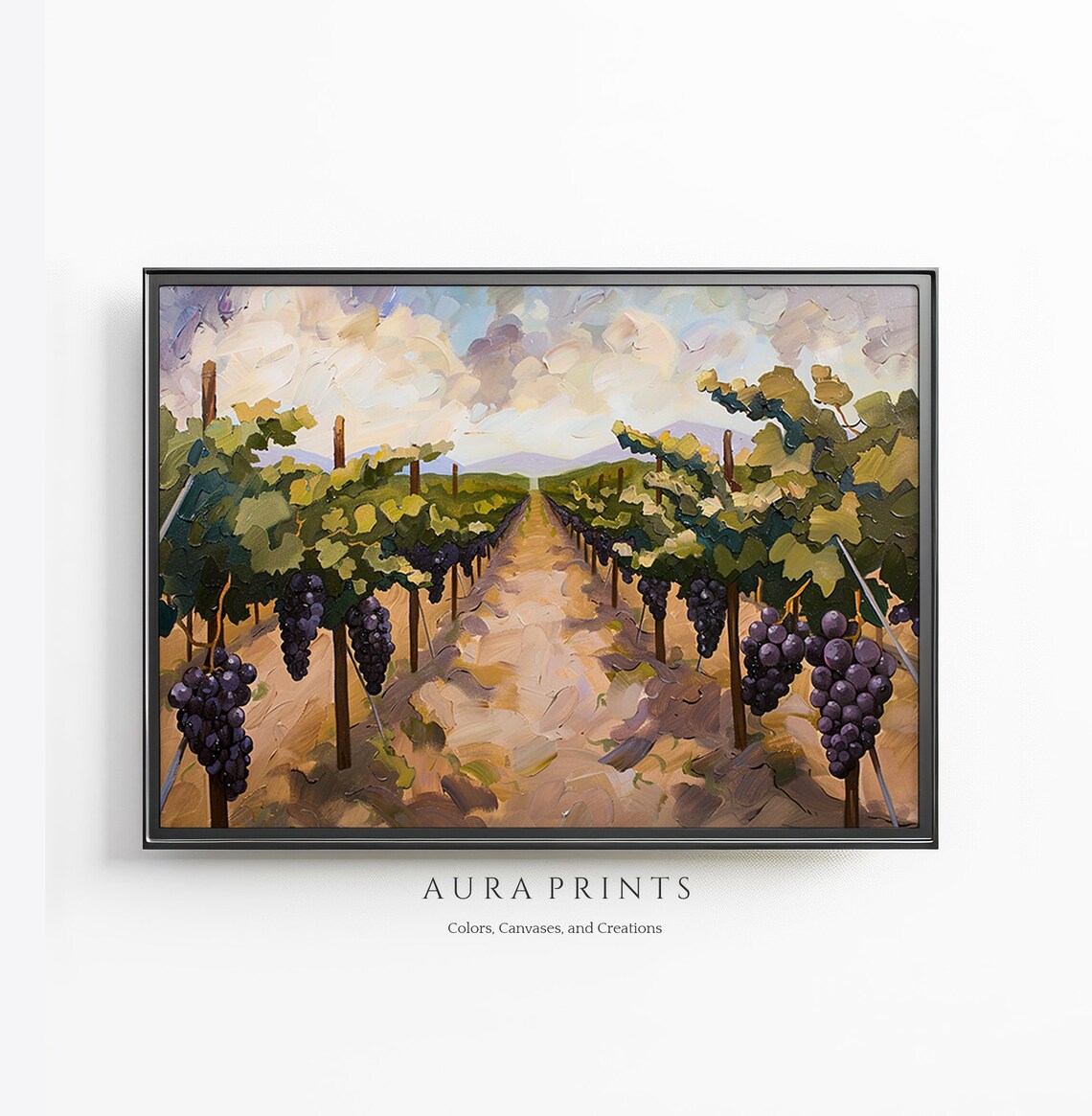 Wine Vineyard Purple Grapes Rows Oil Painting Harvest Art Poster