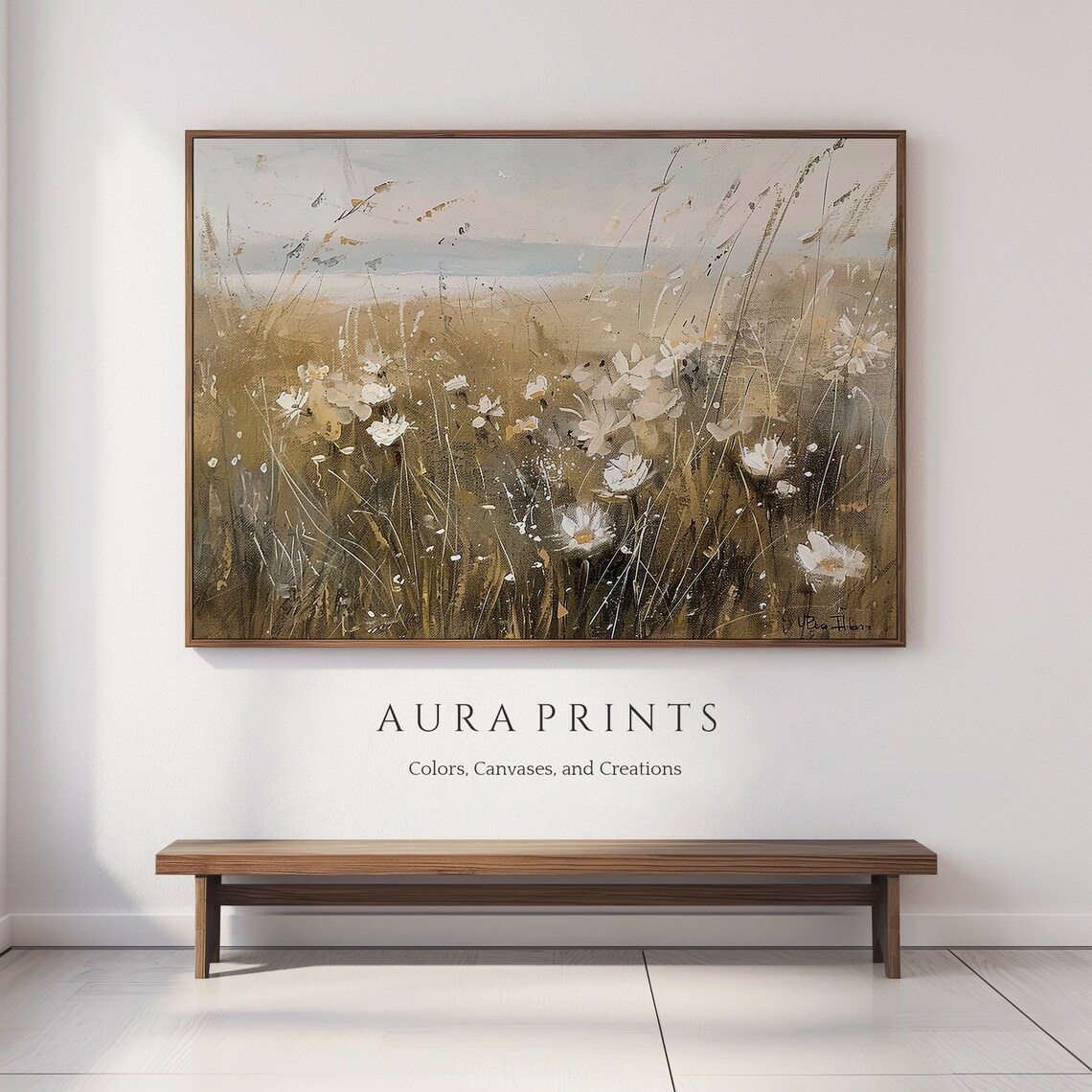 Rustic Countryside Wildflower Meadow Oil Painting Daisy Field Poster