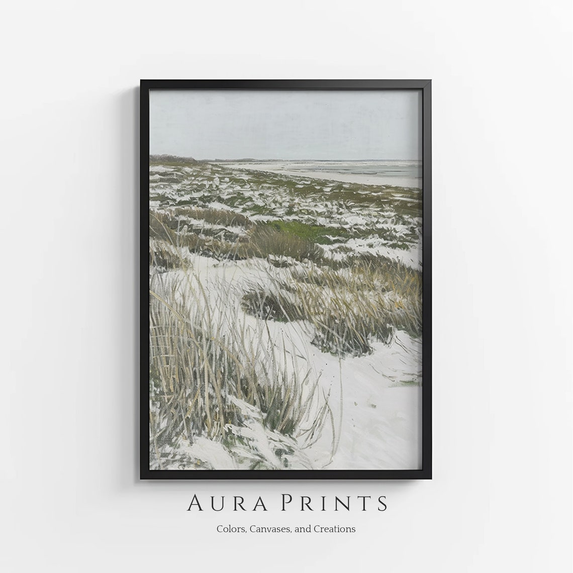 Windswept Beach Grass Dunes Muted Coastal Landscape Vintage Art Poster