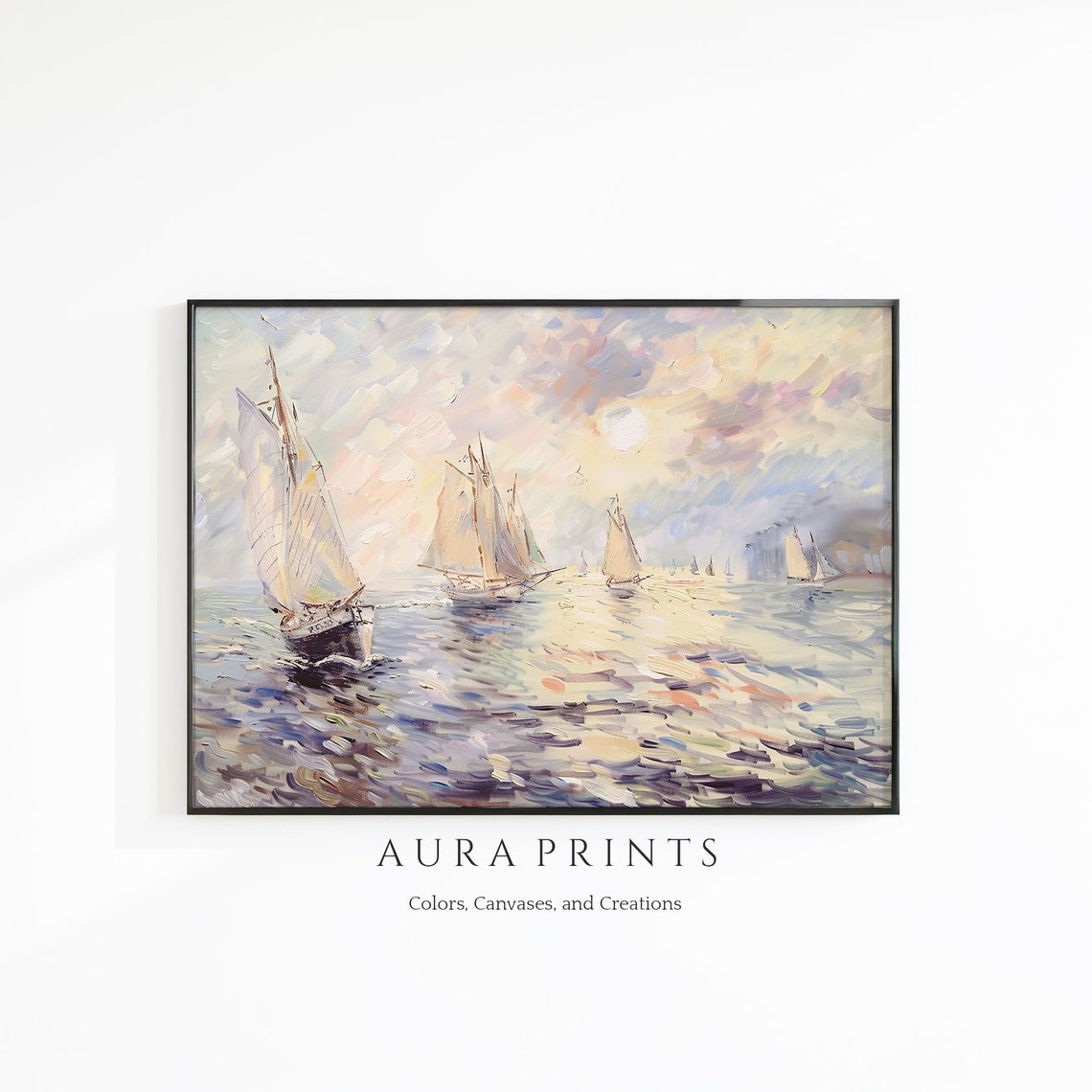 Sailboats Regatta Impressionist Pastel Oil Painting Sea Poster