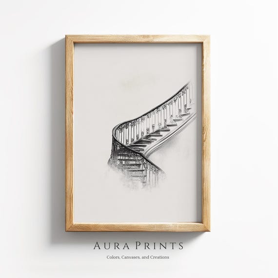 Vintage Staircase Sketch Architectural Line Drawing Wall Art 1302