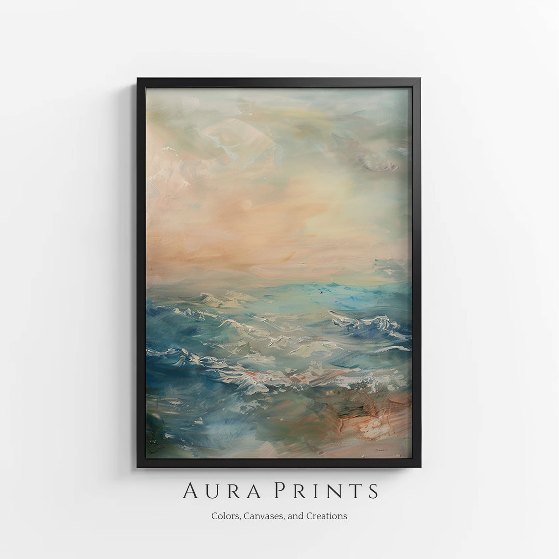 Soft Pastel Dawn Seascape Abstract Ocean Waves Painting Poster