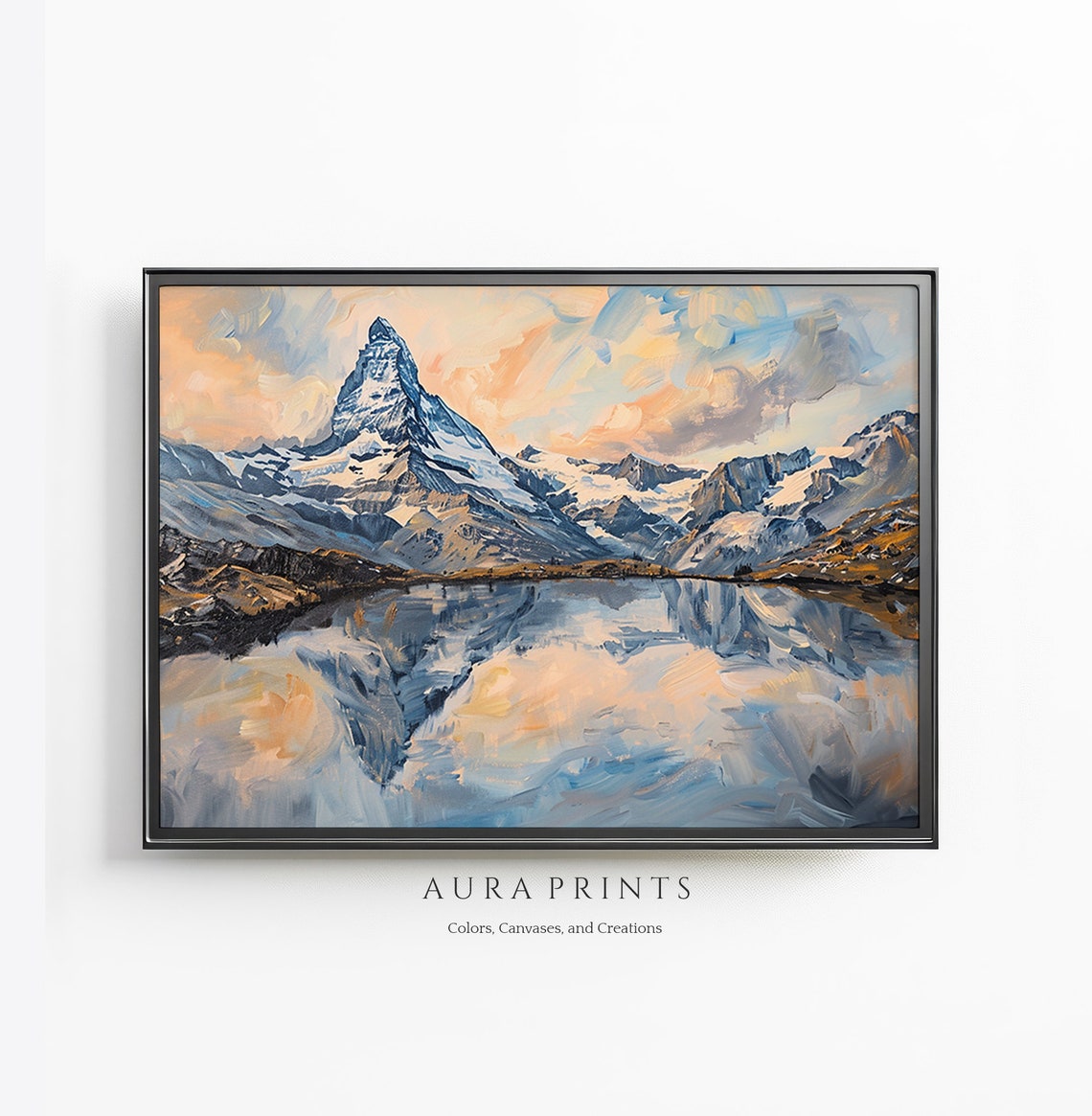 Matterhorn Mountain Lake Reflection Warm Impressionist Poster