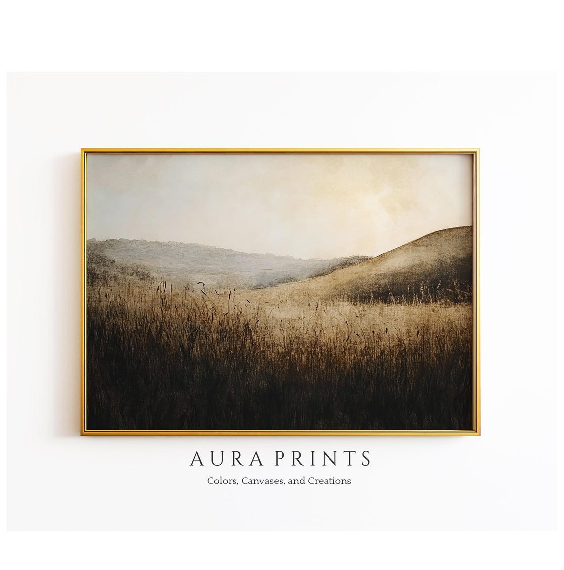 Minimalist Wheat Field and Rolling Hills Moody Sepia Landscape Poster