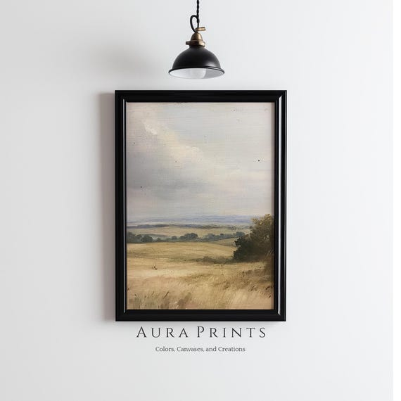 Sunset Vintage Wheat Field Country Landscape Oil Painting Art Instant Last Minute Decor 1311