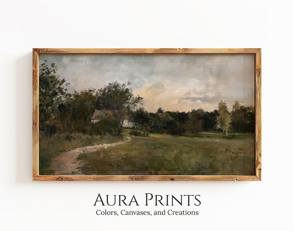 Rustic Farmhouse at Sunrise Vintage Oil Painting Landscape Poster