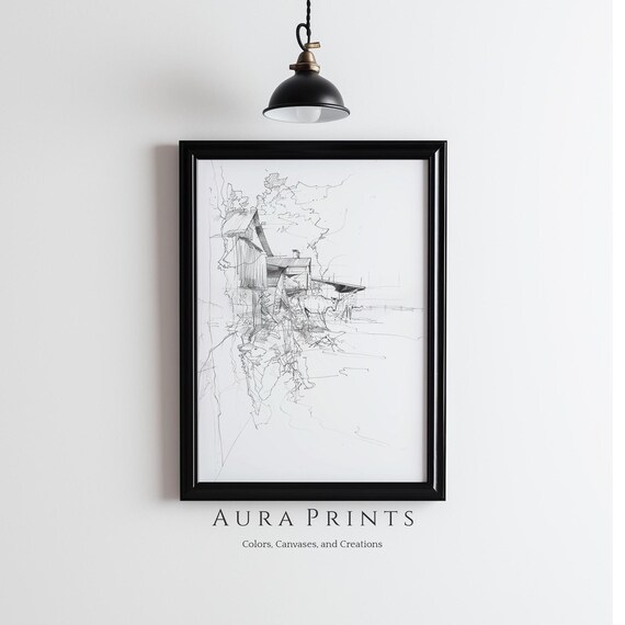Barn Pencil Sketch Vintage Farmhouse Architecture Drawing Poster