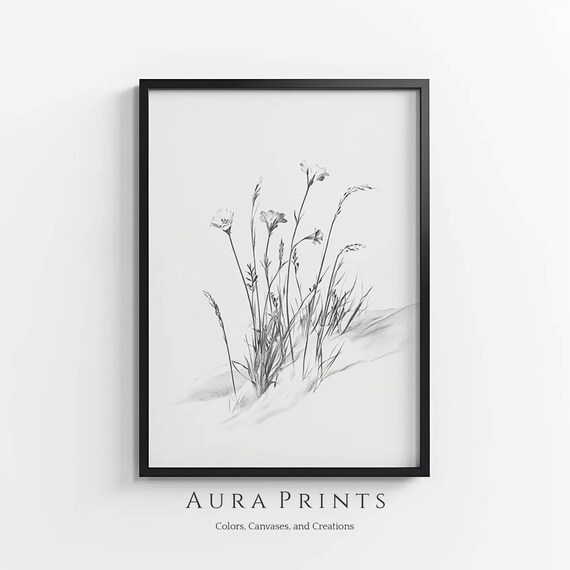 Vintage Botanical Wildflower Sketch Fine Line Drawing Poster