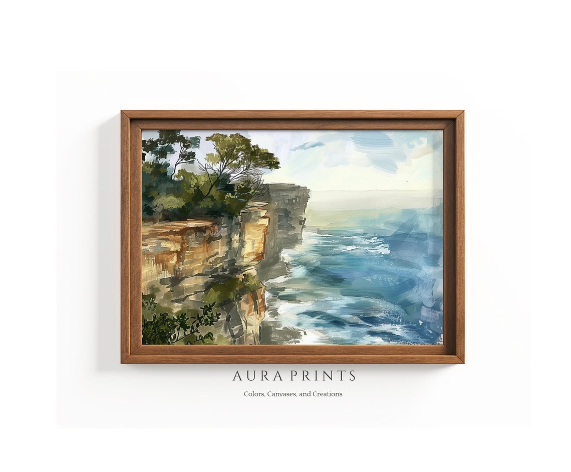 Coastal Cliff Sea Panorama Ocean Waves Tranquil Waterscape Poster