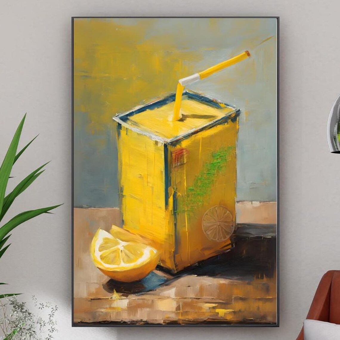 Lemon Juice Carton Still Life Abstract Yellow Oil Painting Poster