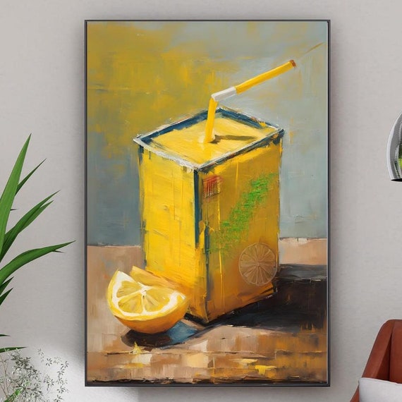 Vita Lemon Ceylon Tea Drink Abstract Oil Painting Hong Kong Taiwan China Nostalgic Juice Box Wall Art Asian Vertical Poster Decor