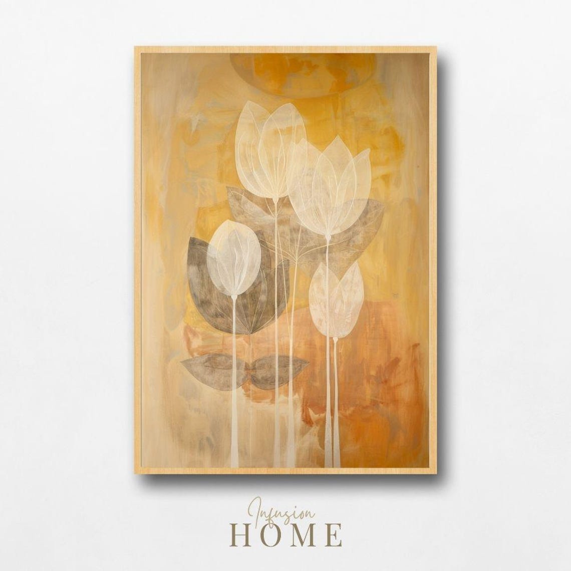 Warm Gold Botanical Abstract Floral Minimalist Modern Art Poster