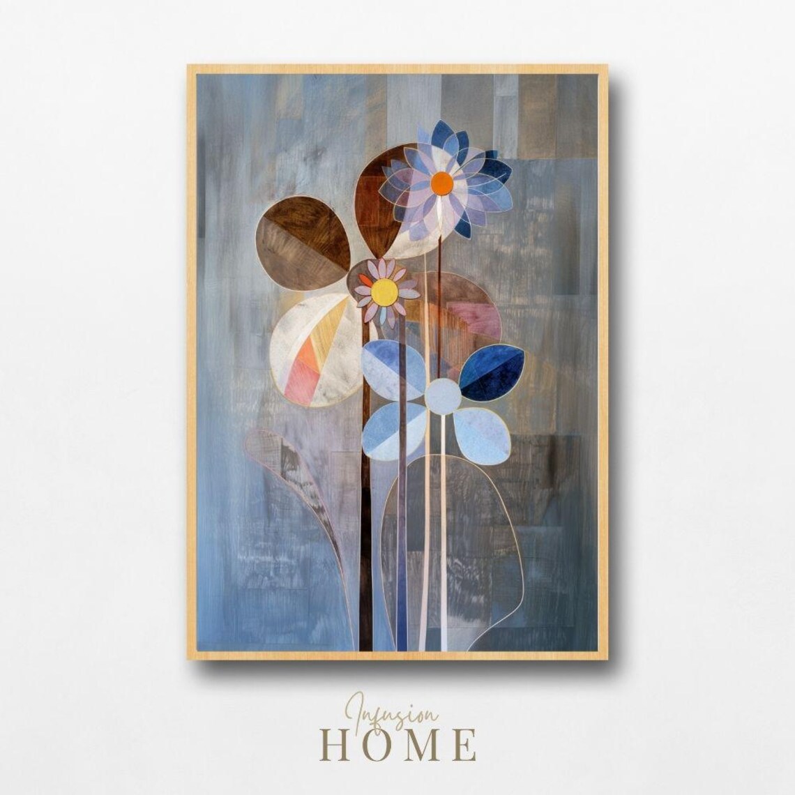 Earthy Abstract Floral Bloom Brown Blue Nordic Watercolor Print