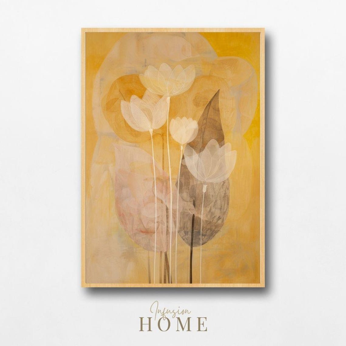 Soft Gold Elegant Delicate Floral Minimalist Botanical Art Poster