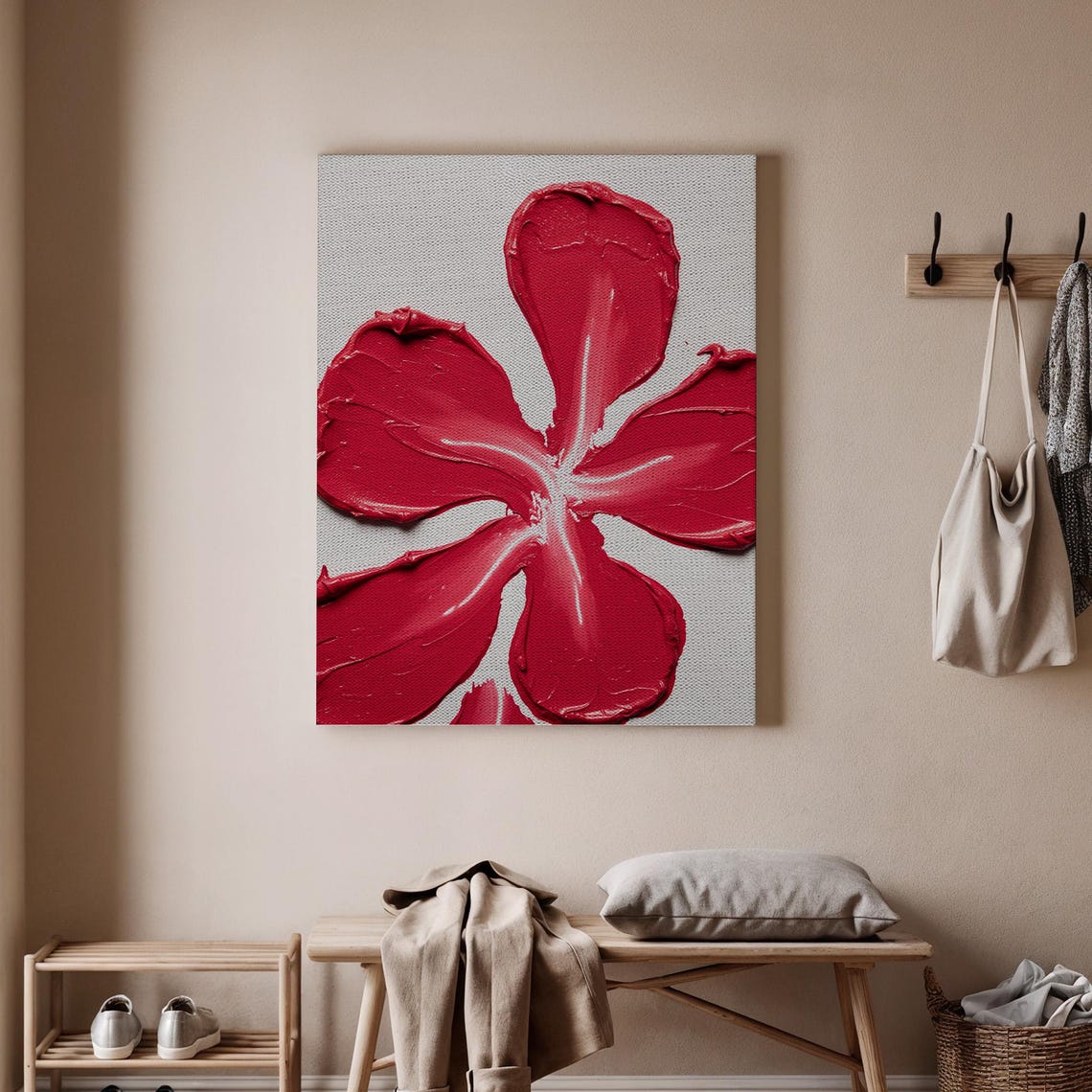 Bold Red Abstract Flower in Thick Impasto Paint Texture Poster