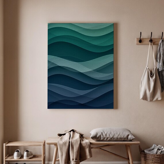 Abstract Wave Canvas Art Oceaninspired Print Geometric Wavy Lines Modern Blue Wall Decor Minimalist Ocean Artwork