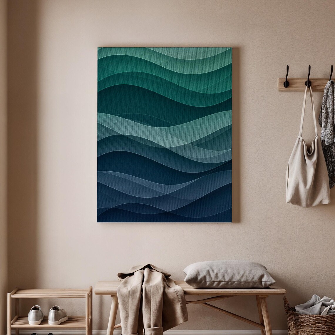 Abstract Wave Canvas Art Oceaninspired Print Geometric Wavy Lines Modern Blue Wall Decor Minimalist Ocean Artwork