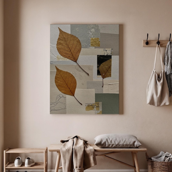 Botanical Collage Art Abstract Leaf Canvas Natureinspired Print Earthy Tones Modern Organic Wall Decor And Home