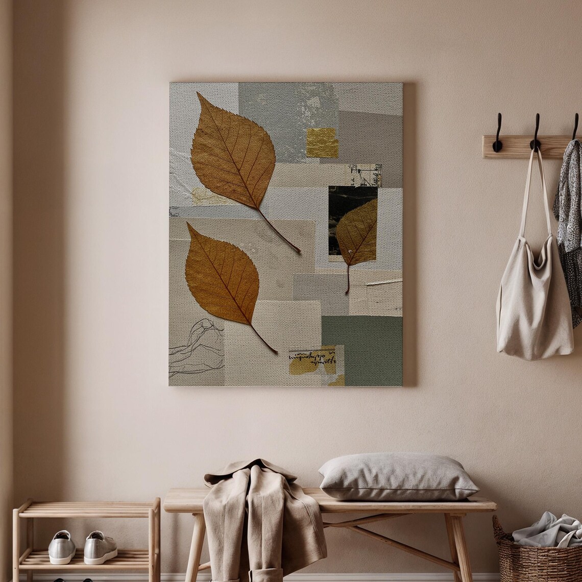 Botanical Collage Art Abstract Leaf Canvas Natureinspired Print Earthy Tones Modern Organic Wall Decor And Home