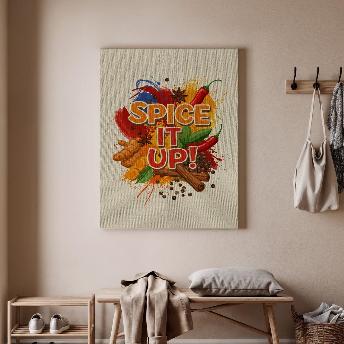 Spice It Up Funny Kitchen Quote Colorful Chili Pepper Spices Poster