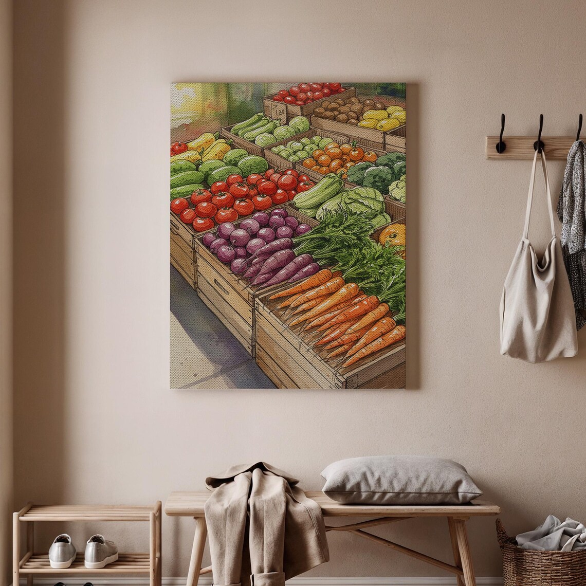 Farmers Market Vegetable Art Colorful Fresh Produce Kitchen Wall Decor Poster