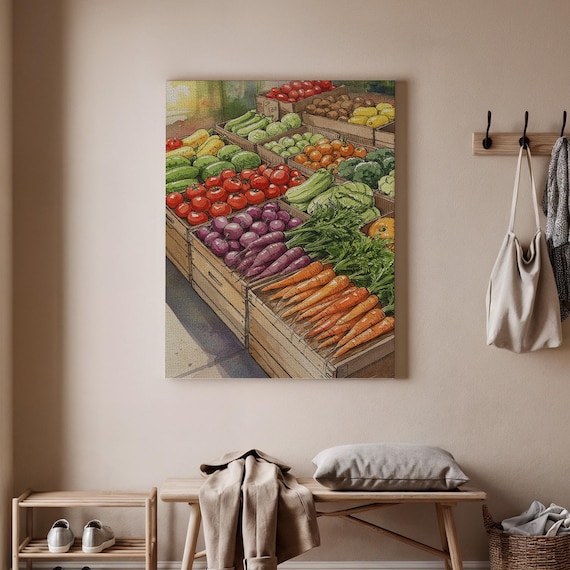Farmers Market Vegetable Art Colorful Fresh Produce Kitchen Wall Decor Poster