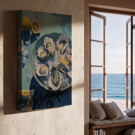 Oysters And Lemons Coastal Still Life Nautical Painting Poster