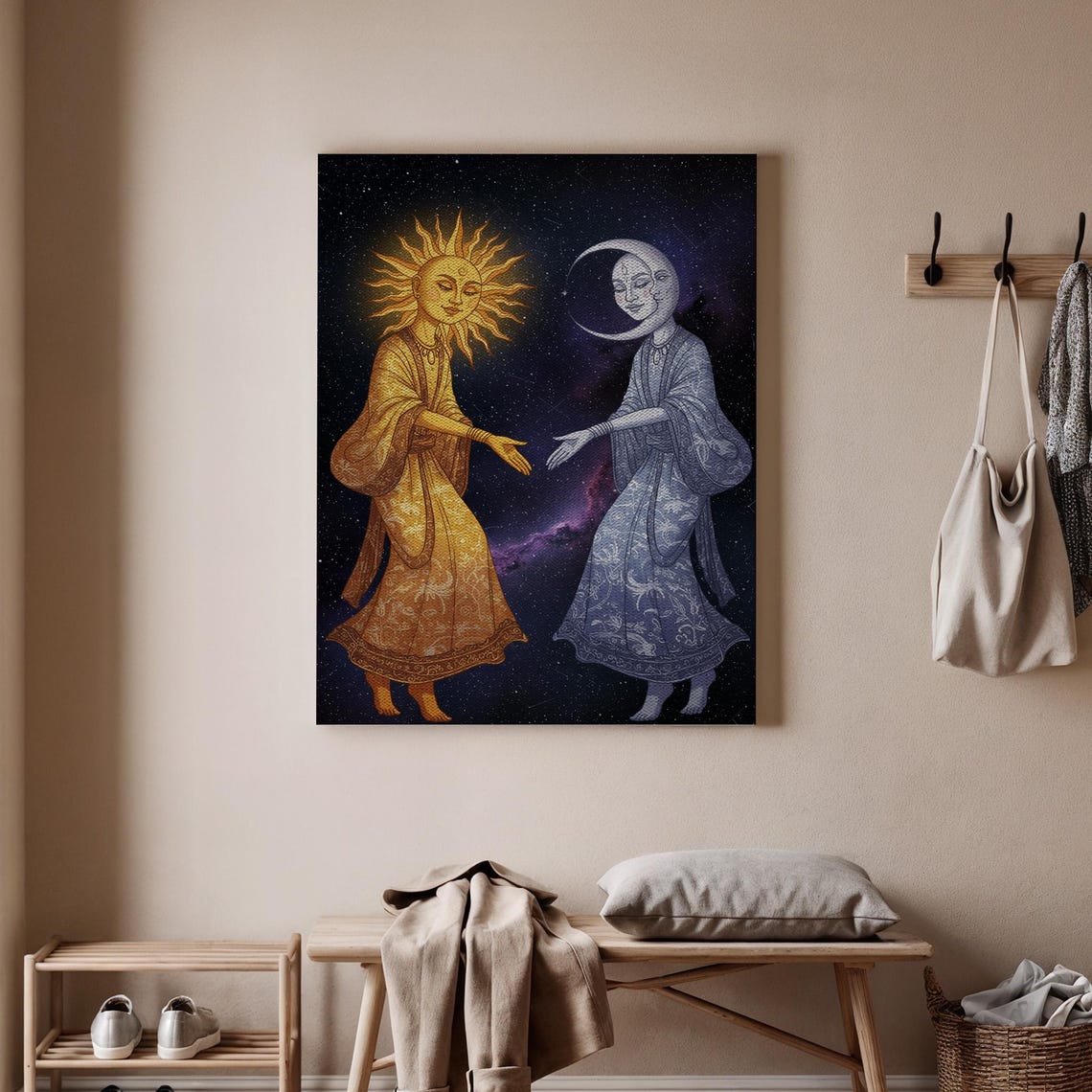 Celestial Sun and Moon Dancers Yin Yang Cosmic Night Sky Poster