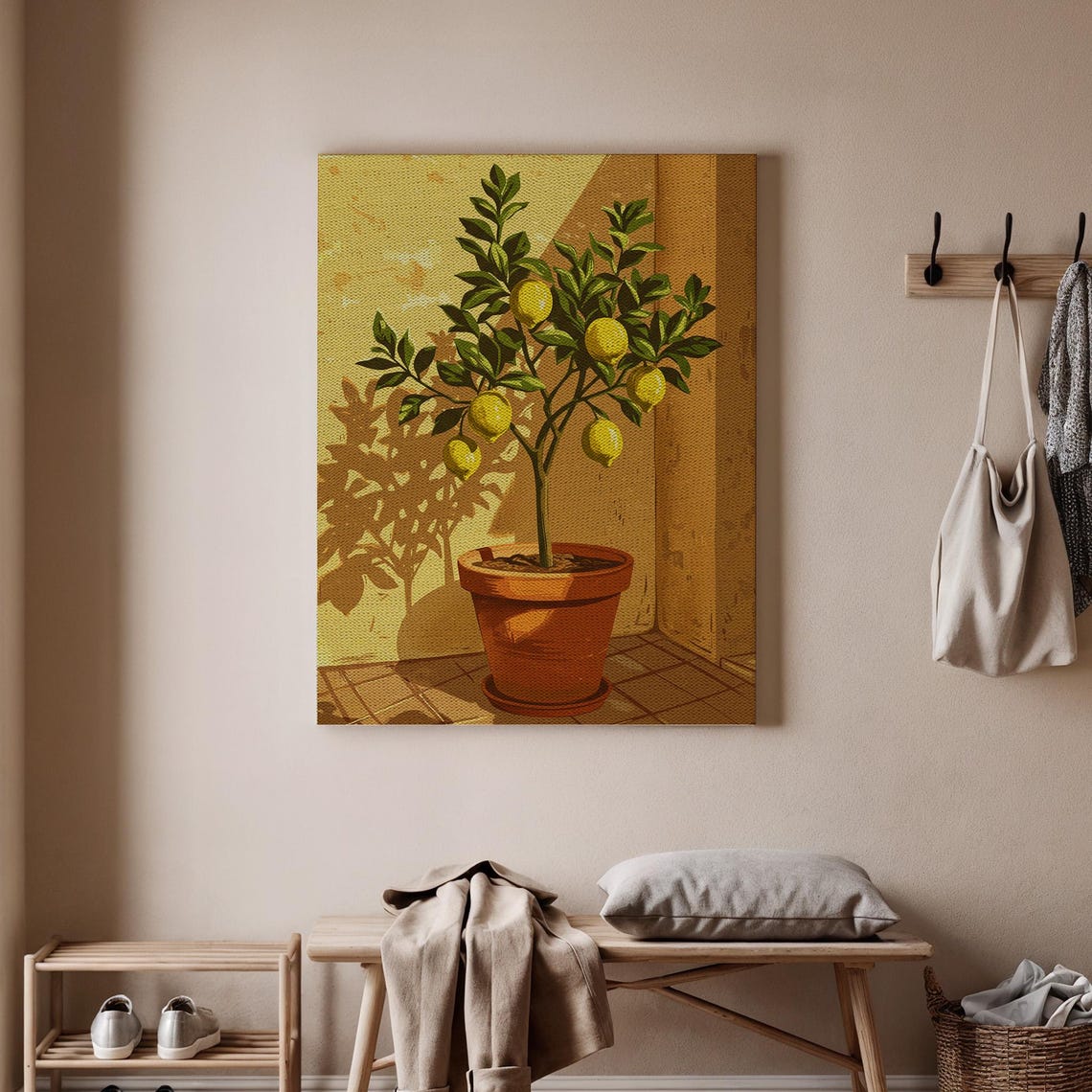 Sunlit Potted Lemon Tree Mediterranean Citrus Terracotta Poster