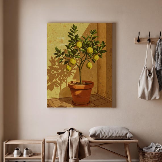Lemon Tree Art Print Mediterranean Wall Decor Citrus Fruit Canvas Rustic Kitchen Poster Tuscan Style Home Decoration