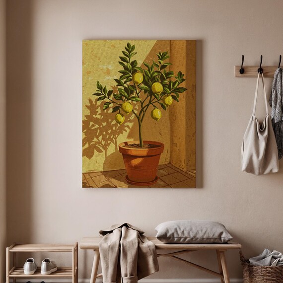 Sunlit Potted Lemon Tree Mediterranean Citrus Terracotta Poster
