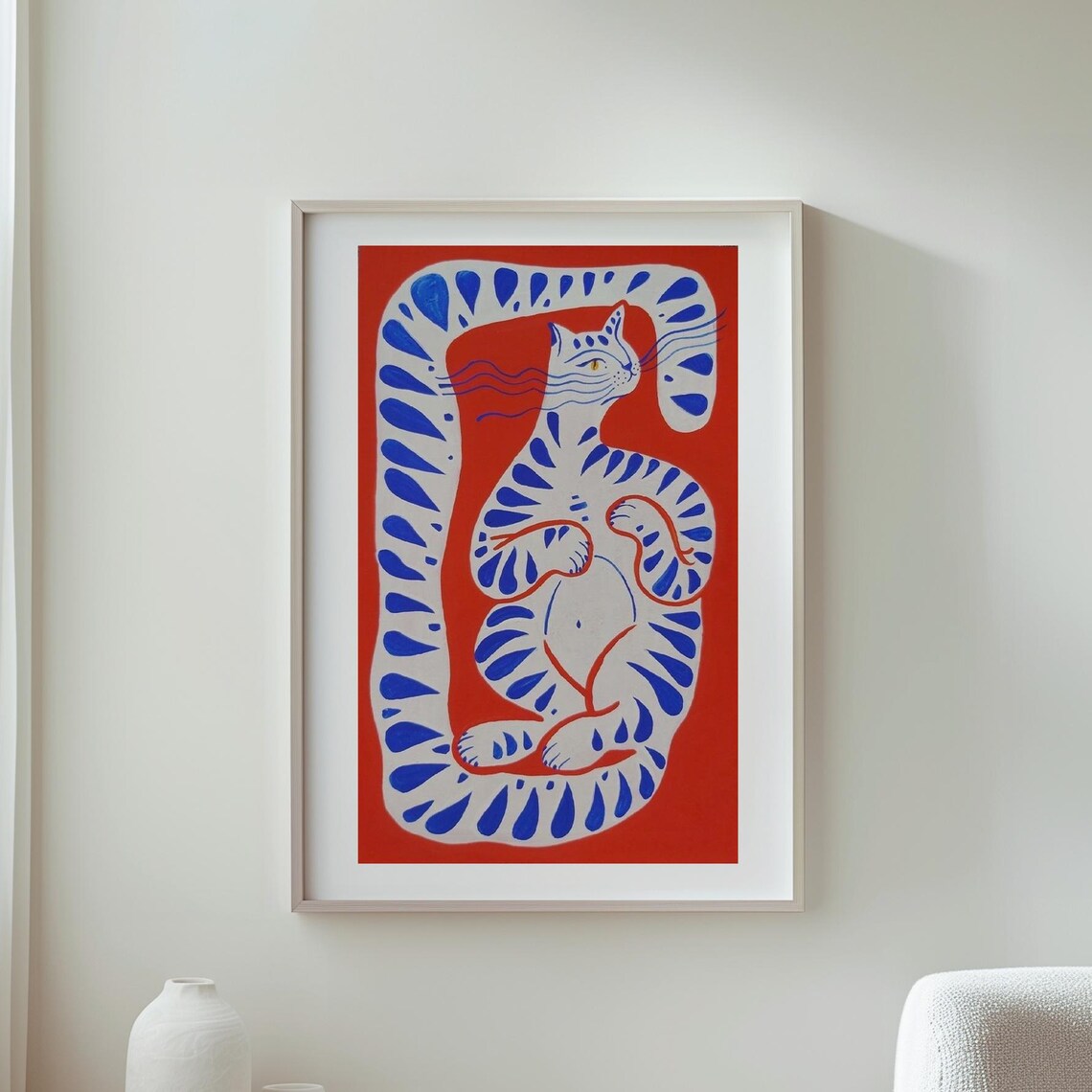 Abstract Blue Striped Cat Nature Inspired Art Print