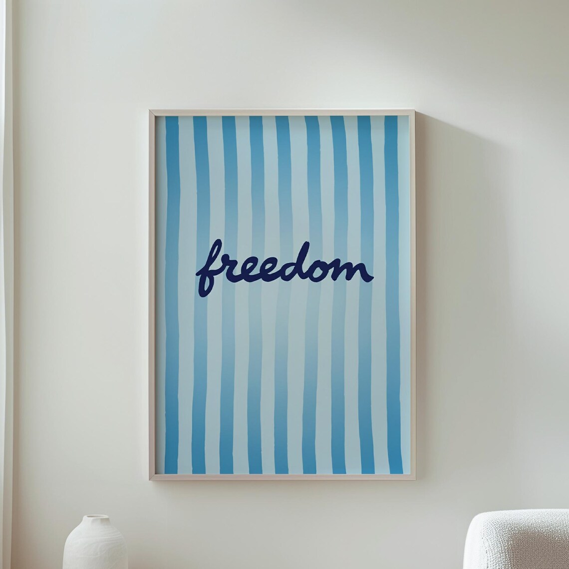 Freedom Wall Art Inspirational Decor Modern Blue Striped Background Motivational Print Home Office Artwork Uplifting