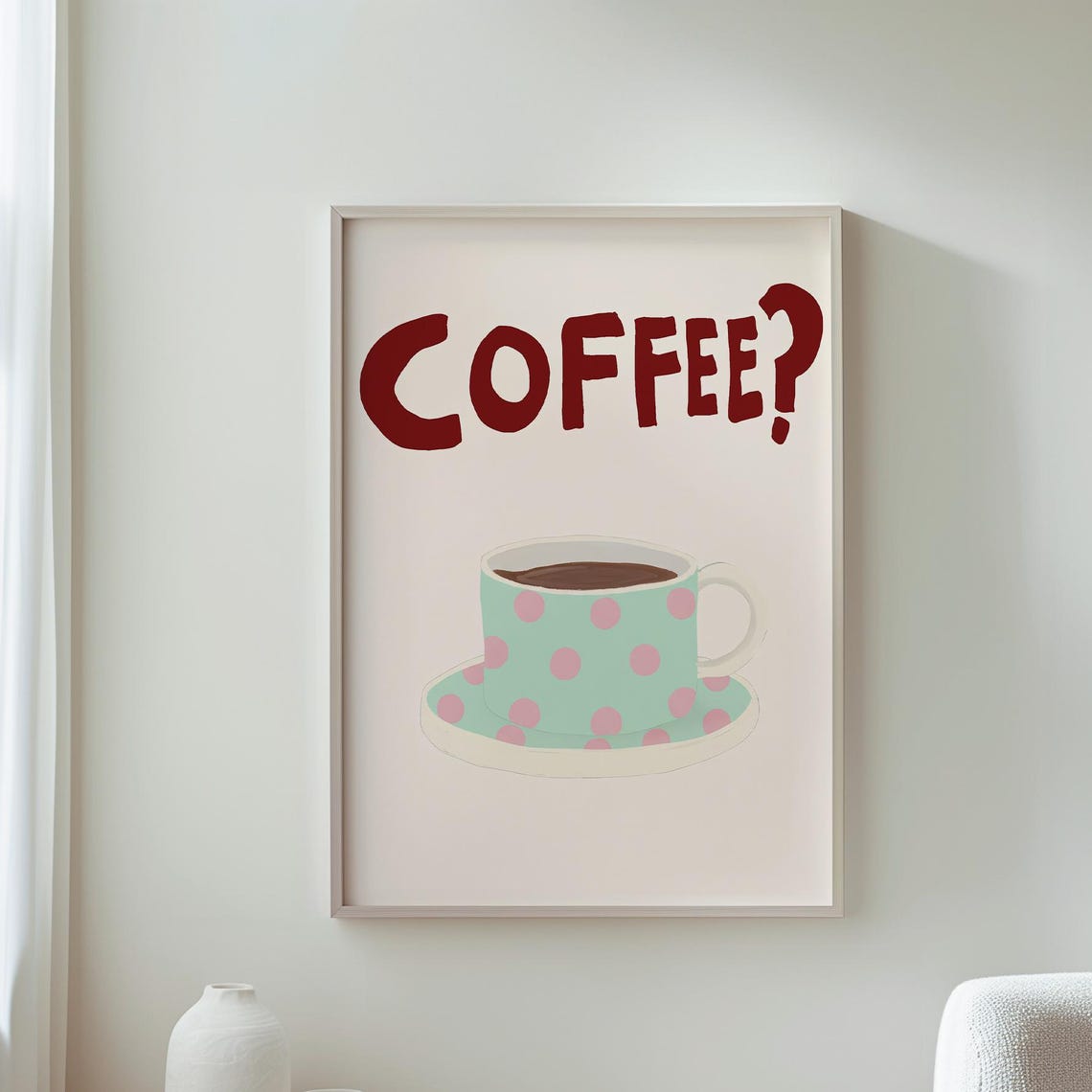 Coffee Question Mark Polka Dot Cup Cute Kitchen Decor Poster