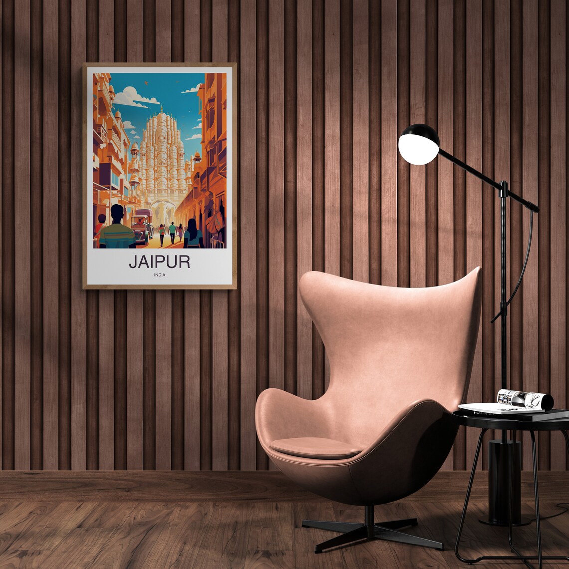 Jaipur India Bustling Hawa Mahal Street Vintage Travel Poster - Image 2