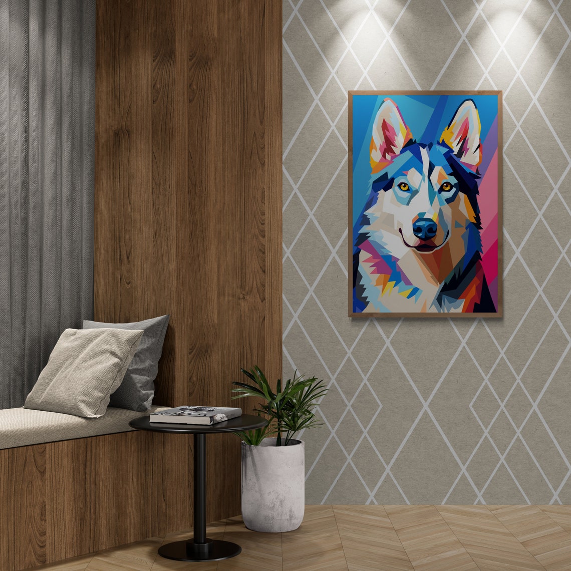 Geometric Siberian Husky Icy Blue Pop Art Dog Portrait Art Poster - Image 2