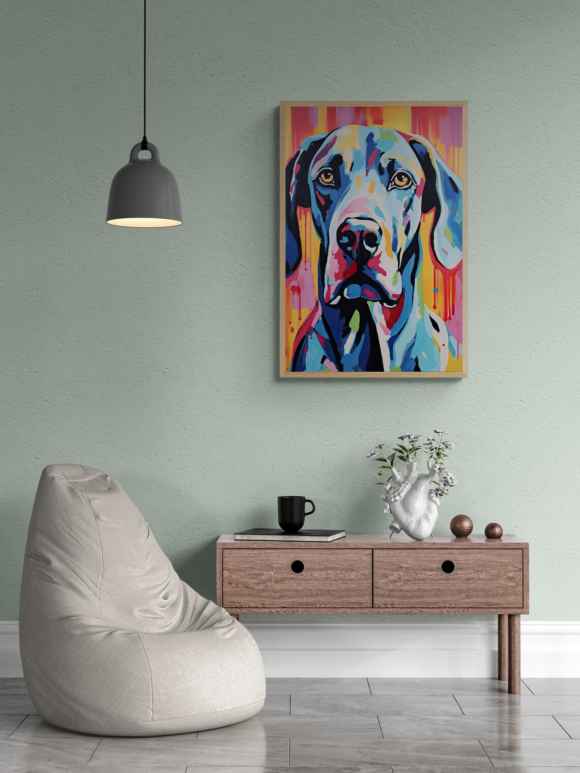 Great Dane Pop Art Portrait Bold Blue Red Paint Drips Poster - Image 2