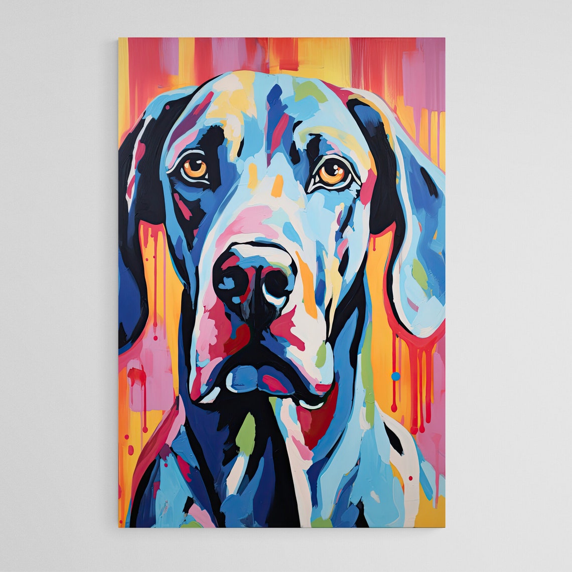 Great Dane Pop Art Portrait Bold Blue Red Paint Drips Poster